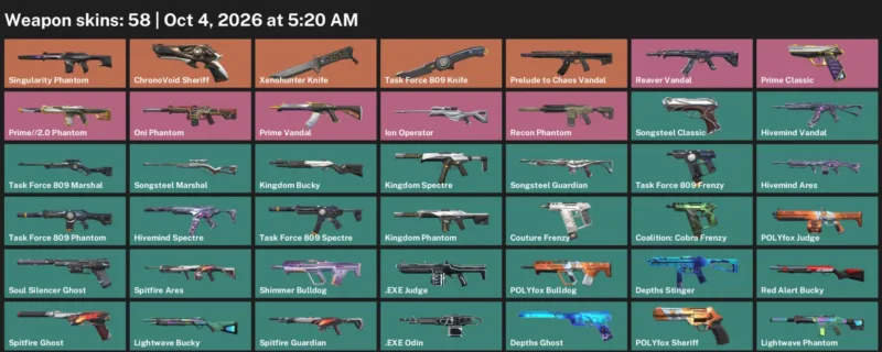 Valorant account inventory for LVL 95 · Xenohunter Knife & ChronoVoid Sheriff