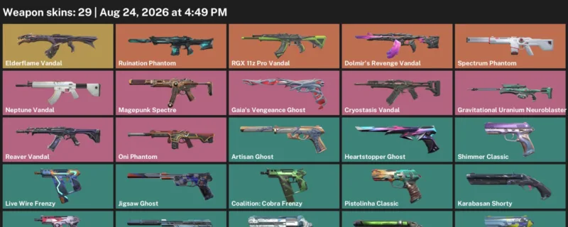 Valorant account inventory for LVL 274 · Elderflame Vandal & Cryostasis Vandal