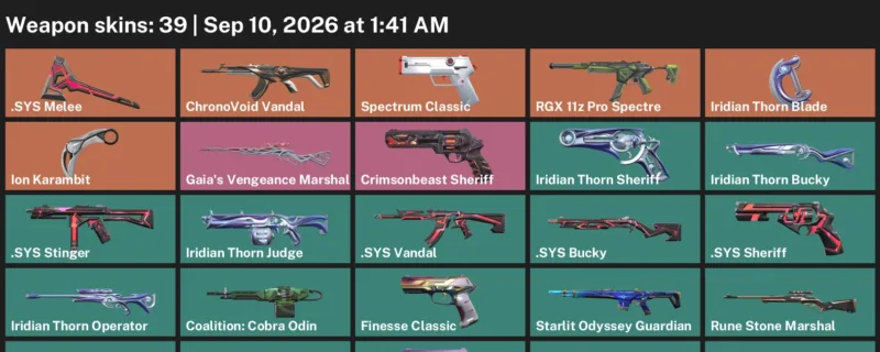 Valorant account inventory for LVL 136 · Ion Karambit & ChronoVoid Vandal