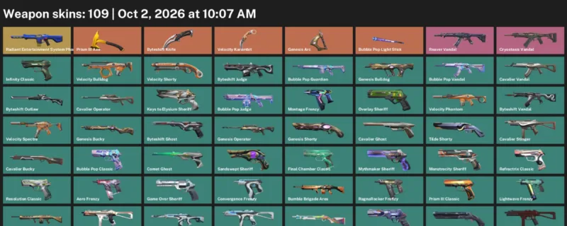 Valorant account inventory for LVL 538 · Byteshift Knife & Velocity Karambit