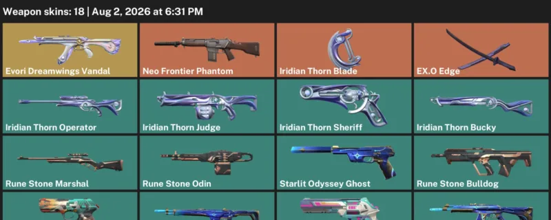 Valorant account inventory for LVL 89 · Iridian Thorn Blade & Neo Frontier Phantom