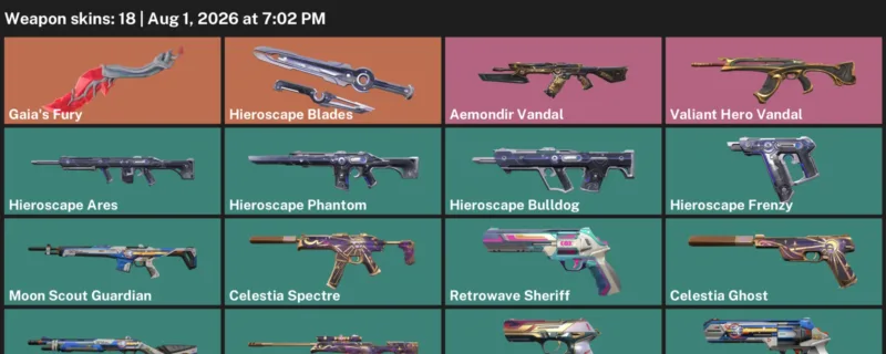 Valorant account inventory for LVL 110 · 18 Skins Aemondir Vandal & Celestia Operator