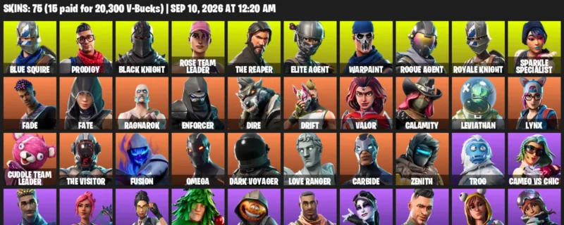 Fortnite account inventory for LVL 878 - Blue Squire - Prodigy - 75 Outfits