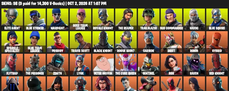 Fortnite account inventory for Elite Agent - Blue Striker - 98 Outfits