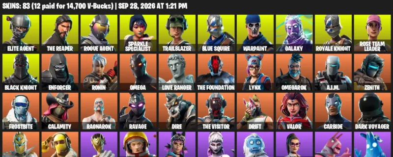 Fortnite account inventory for Elite Agent - The Reaper - 83 Outfits