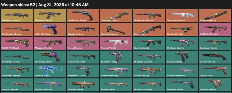 Valorant account inventory for LVL 59 · Reaver Knife & Sandswept Dagger & 52 Skins Reaver Knife