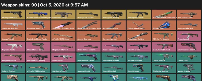 Valorant account inventory for LVL 160 · Nocturnum Scythe & Beta Remastered Knife