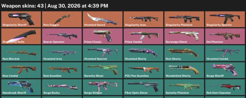 Valorant account inventory for LVL 144 · Ruin Dagger & Singularity Knife