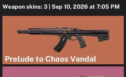 Valorant account inventory for LVL 45 · Oni Phantom & Prelude to Chaos Vandal & 3 Skins Oni Phantom