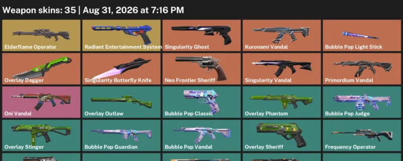 Valorant account inventory for LVL 78 · 35 Skins Overlay Dagger & Singularity Butterfly Knife