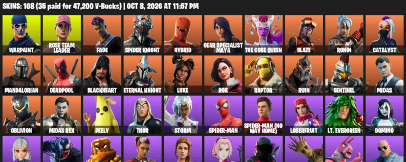 Fortnite account inventory for Warpaint - Rose Team Leader - 108 Outfits