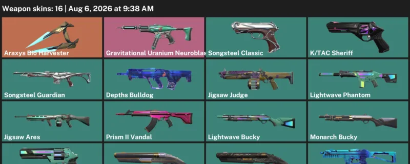 Valorant account inventory for LVL 26 · Tac Sheriff & 16 Skins Araxys Bio Harvester