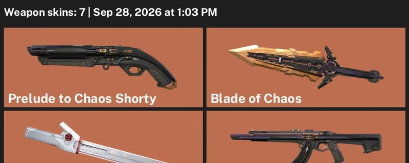 Valorant account inventory for LVL 30 · Blade of Chaos & Prelude to Chaos Vandal
