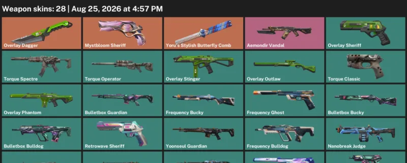Valorant account inventory for LVL 90 · 28 Skins Overlay Dagger & Aemondir Vandal