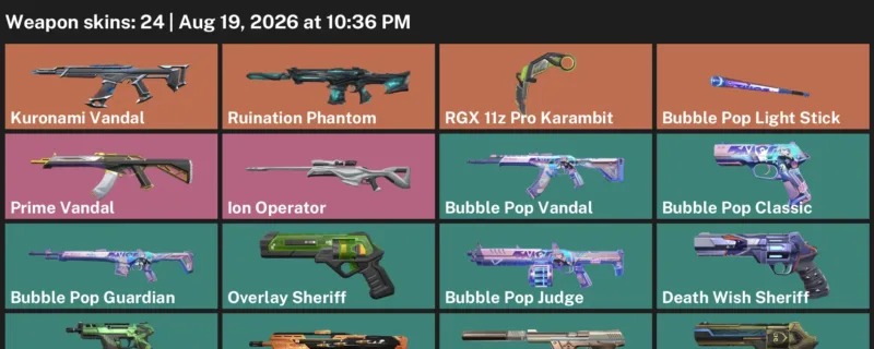 Valorant account inventory for LVL 125 · RGX 11z Pro Karambit & Bubble Pop Vandal