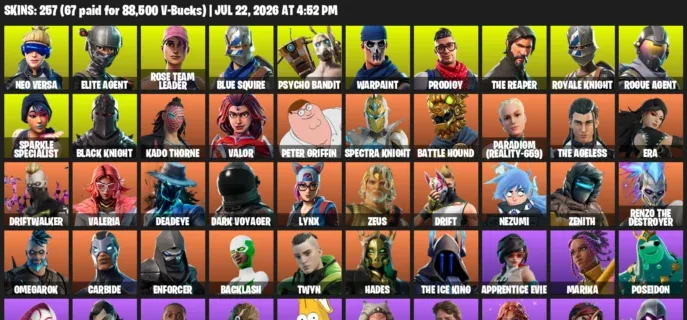Fortnite Accounts listing: LVL 2825 - Neo Versa - Elite Agent - 257 Outfits - 257 outfits