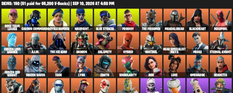 Fortnite account inventory for LVL 1652 - Rose Team Leader - Carbon Commando - 150 Outfits