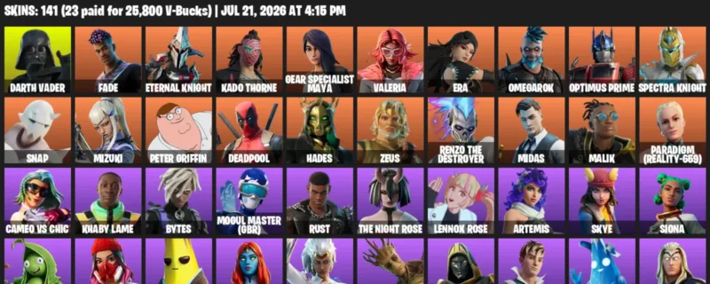 Fortnite Accounts listing: LVL 2750 - Darth Vader - Fade - 141 Outfits - 141 outfits