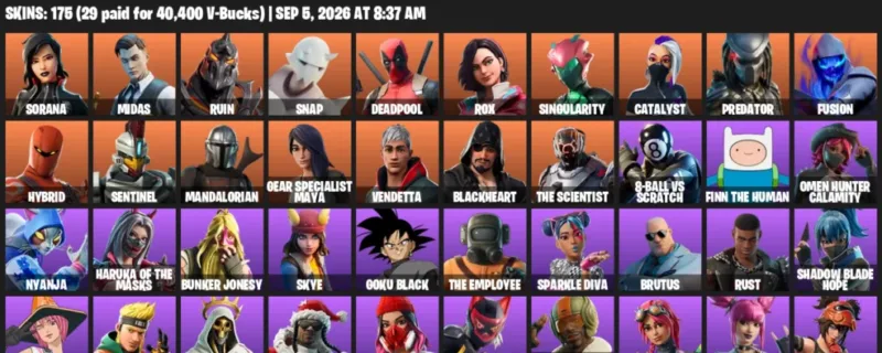 Fortnite account inventory for LVL 1328 - Sorana - Midas - 175 Outfits