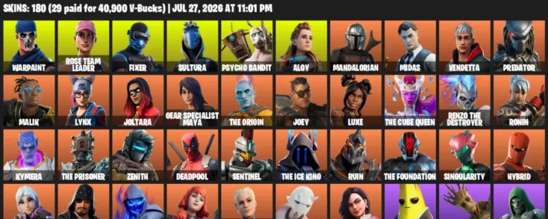 Fortnite Accounts listing: LVL 2637 - Warpaint - Rose Team Leader - 180 Outfits - 180 outfits