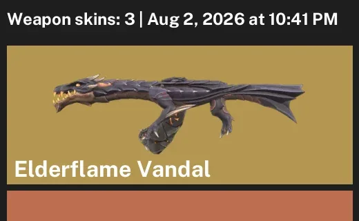 Valorant account inventory for LVL 17 · 3 Skins Elderflame Vandal & Elderflame Vandal & NO Limits Ghost
