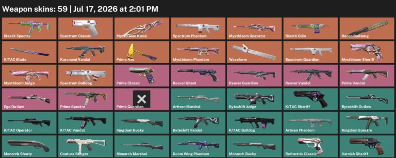 Valorant Accounts listing: LVL 91 · K/TAC Blade & Mystbloom Kunai · 59 Skins - Gold 3, 59 skins