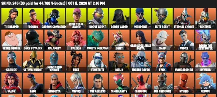 Fortnite account inventory for The Reaper - Prodigy - 120 Outfits
