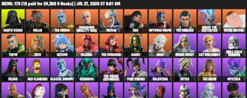 Fortnite Accounts listing: LVL 2750 - Darth Vader - Malik - 176 Outfits - 176 outfits