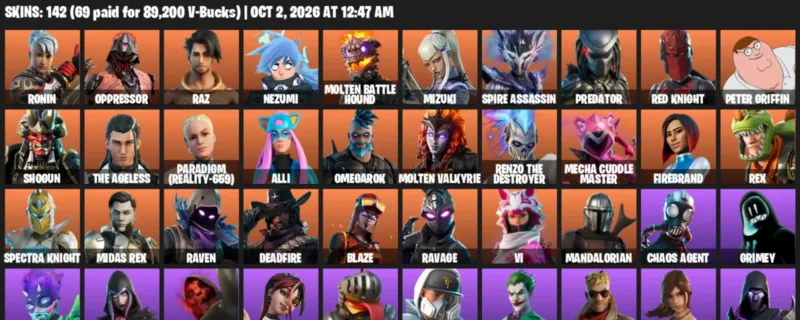 Fortnite account inventory for Ronin - Oppressor - 120 Outfits