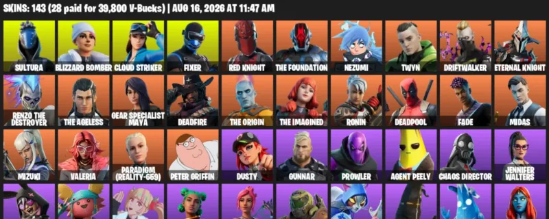 Fortnite account inventory for LVL 2088 - Sultura - Blizzard Bomber - 143 Outfits
