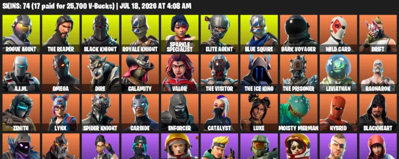 Fortnite Accounts listing: LVL 743 - Rogue Agent - The Reaper - 74 Outfits - 74 outfits