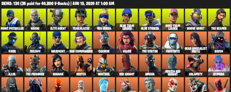 Fortnite account inventory for LVL 1597 - Point Patroller - Havoc - 136 Outfits