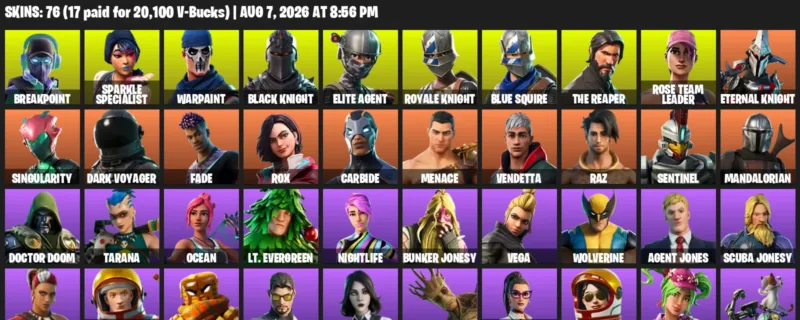 Fortnite account inventory for LVL 1235 - Breakpoint - Sparkle Specialist - 76 Outfits