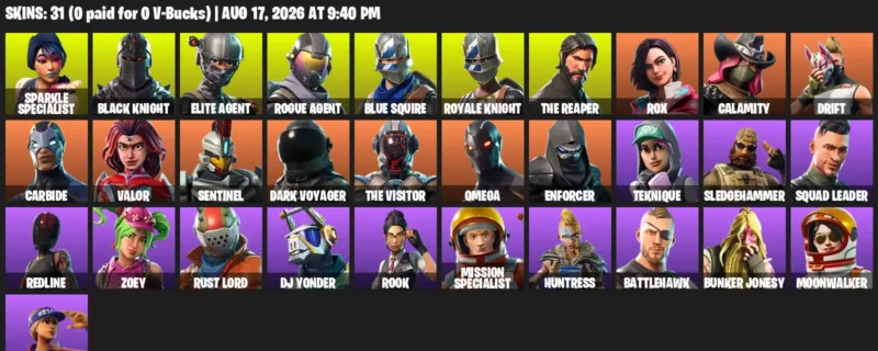 Fortnite account inventory for LVL 363 - Sparkle Specialist - Black Knight - 31 Outfits