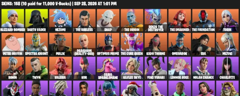 Fortnite account inventory for Blizzard Bomber - Darth Vader - 120 Outfits