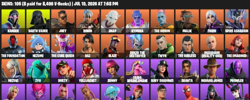 Fortnite Accounts listing: LVL 1812 - Xander - Darth Vader - 105 Outfits - 105 outfits