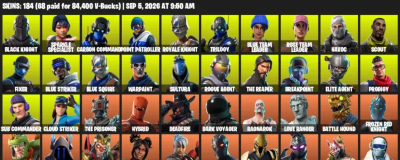 Fortnite account inventory for LVL 1508 - Black Knight - Sparkle Specialist - 184 Outfits