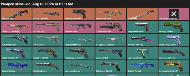 Valorant account inventory for LVL 311 · Reaver Knife & Araxys Operator