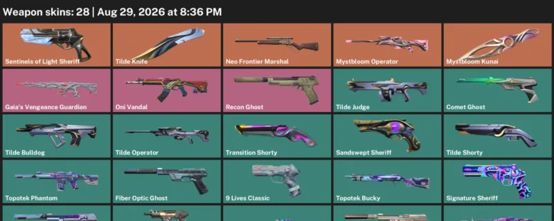 Valorant account inventory for LVL 183 · Tilde Knife & Monstrocity Sheriff