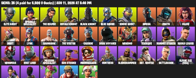 Fortnite account inventory for LVL 447 - Elite Agent - Sparkle Specialist - 35 Outfits