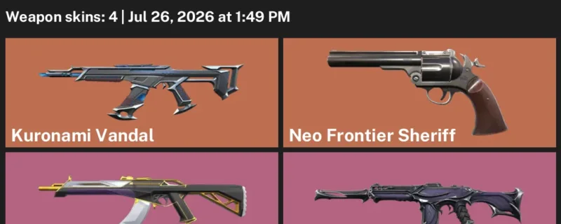 Valorant Accounts listing: LVL 45 · Kuronami Vandal & Neo Frontier Sheriff · 4 Skins - Iron 3, 4 skins