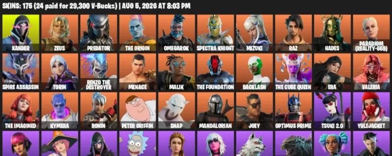 Fortnite account inventory for LVL 2209 - Xander - Zeus - 175 Outfits