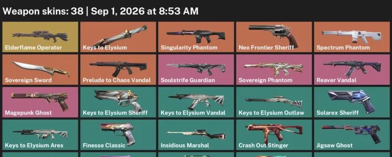 Valorant account inventory for LVL 267 · Elderflame Operator & Sovereign Sword