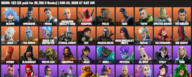 Fortnite account inventory for LVL 1930 - Nezumi - Omegarok - 123 Outfits
