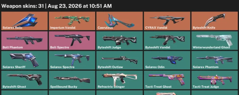 Valorant account inventory for LVL 59 · Byteshift Knife & Bolt Phantom