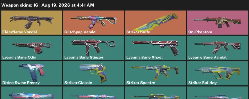 Valorant account inventory for LVL 35 · Glitchpop Vandal & Elderflame Vandal