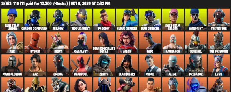 Fortnite account inventory for Blue Team Leader - Carbon Commando - 116 Outfits