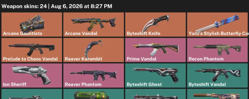 Valorant account inventory for LVL 90 · Byteshift Knife & Reaver Karambit & Arcane Vandal