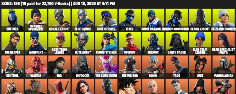 Fortnite account inventory for LVL 2374 - Sultura - Sparkle Specialist - 196 Outfits