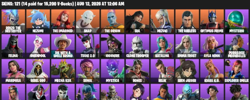 Fortnite account inventory for LVL 1997 - Renzo the Destroyer - Nezumi - 121 Outfits